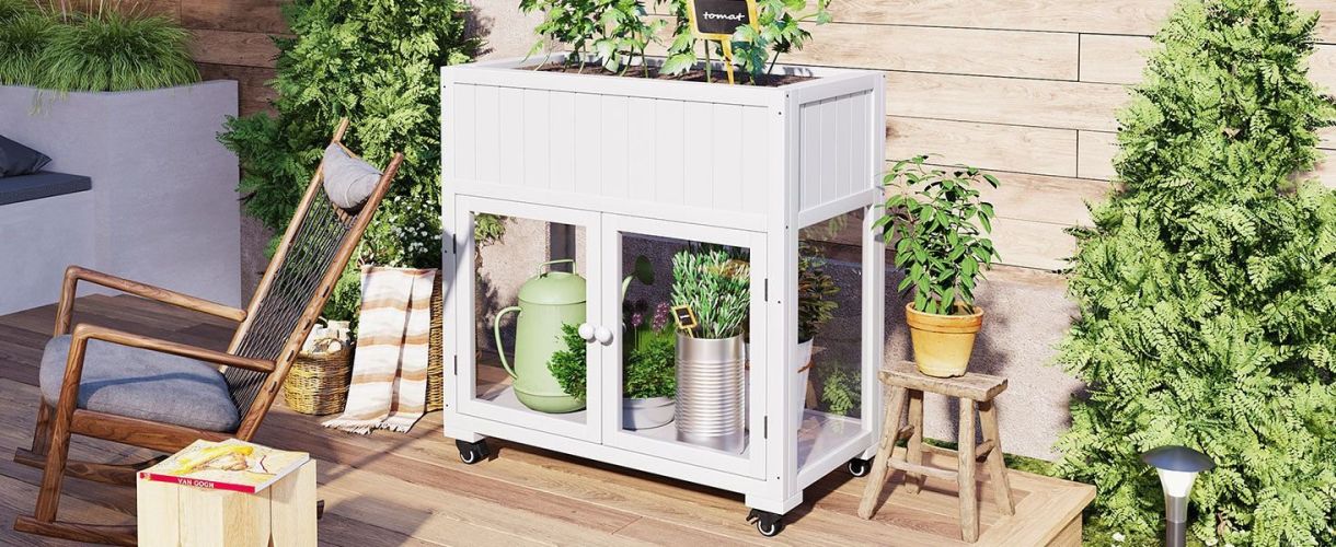 TOPMAX Patio 35.4''x17.7''x37.4'' Mini Wood Cold Frame, Compact 2 Doors Garden Greenhouse with Wheels, Raised Bed with Liner for Indoor Outdoor U TOPMAX Patio 35.4''x17.7''x37.4'' Mini Wood Cold Frame, Compact 2 Doors Garden Greenhouse with Wheels, Raised Bed with Liner for Indoor Outdoor U